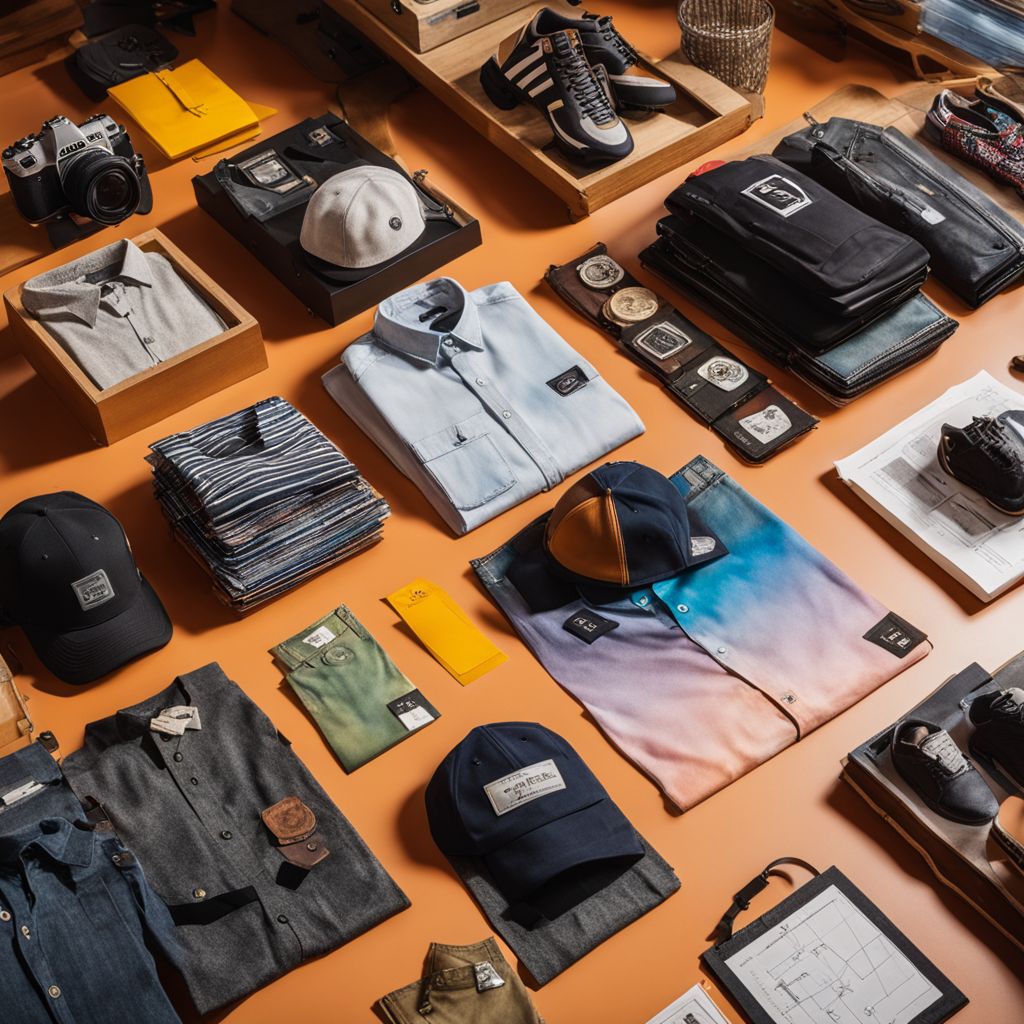 Diverse band merchandise with visible price tags, arranged on a table, showcasing a range of pricing strategies, Photographic, Close-up photography capturing clear details of price tags and items, in a brightly lit indoor setting, emphasizing clarity and variety.